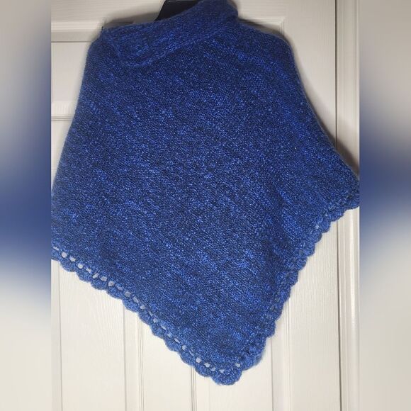 Unbranded One Size Melange Blue Turtleneck Knitted  WOOL Blend  Women’s Poncho - Picture 4 of 6